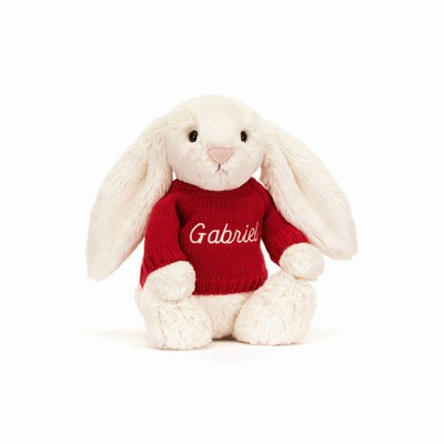 Jellycat Bashful Cream Conejo with Red Jumper | QUOV-86742